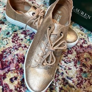 TOMS Lenox Rose Gold Leather Sneakers 8 8.5 EC